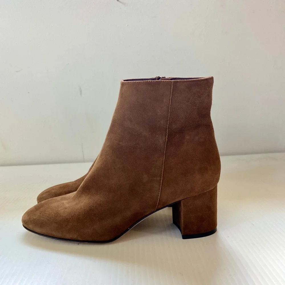 J Crew Hadley Suede Leather Block Heel Ankle Boot Walnut Cognac Brown Womens 8